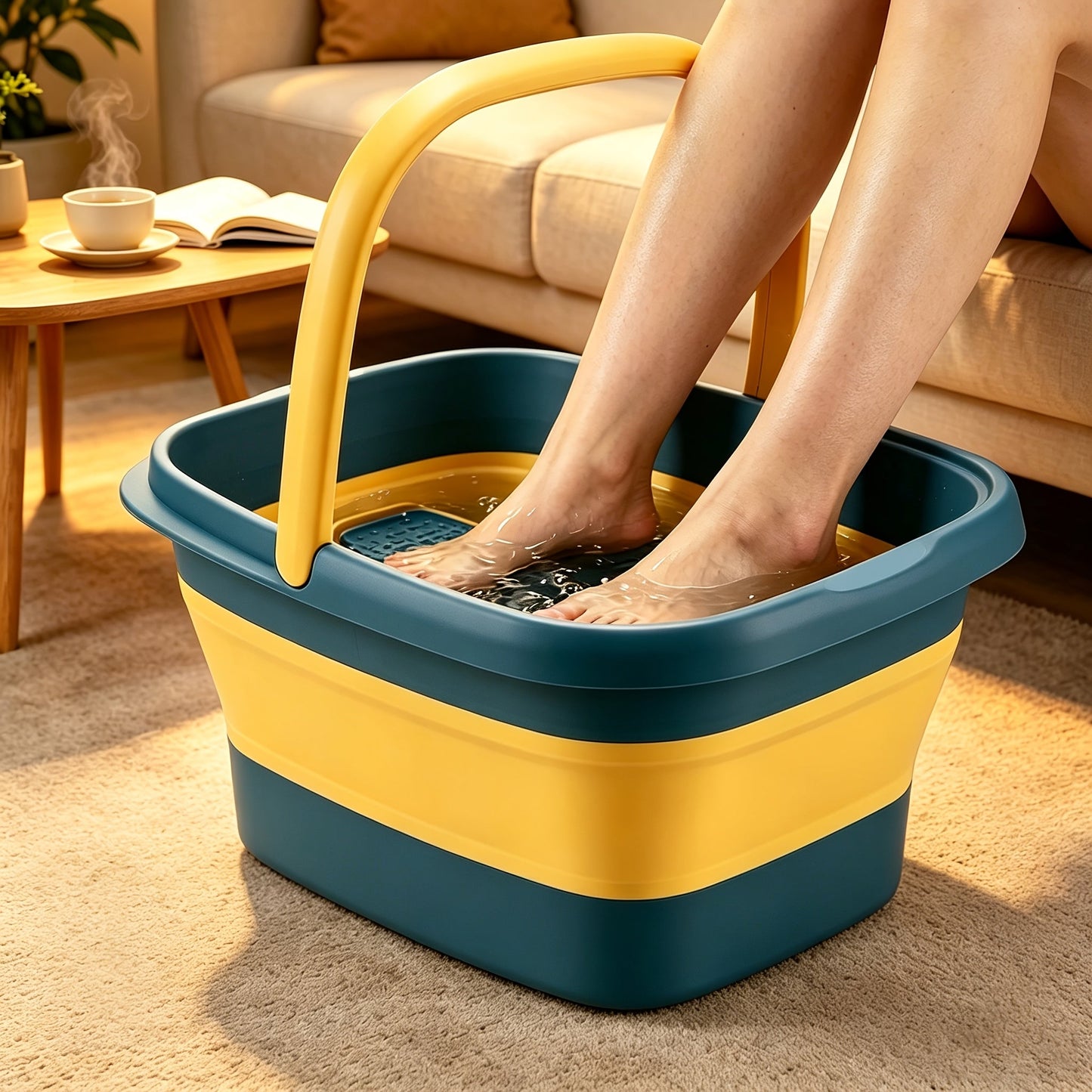 Collapsible Foot Bath Basin 3.96 Gal Foldable Foot Soak Tub with Massage Acupoints Handles Deep Soak Pedicure Home Spa Foot Relief Upgraded