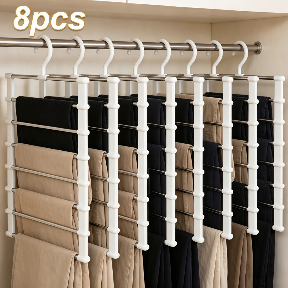 Pants Hangers Foldable Multi-Layer Stainless Steel | Non-Slip Space Saving Closet Organizer for Jeans Leggings Scarves Trousers | 4 or 8