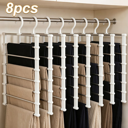 Pants Hangers Foldable Multi-Layer Stainless Steel | Non-Slip Space Saving Closet Organizer for Jeans Leggings Scarves Trousers | 4 or 8