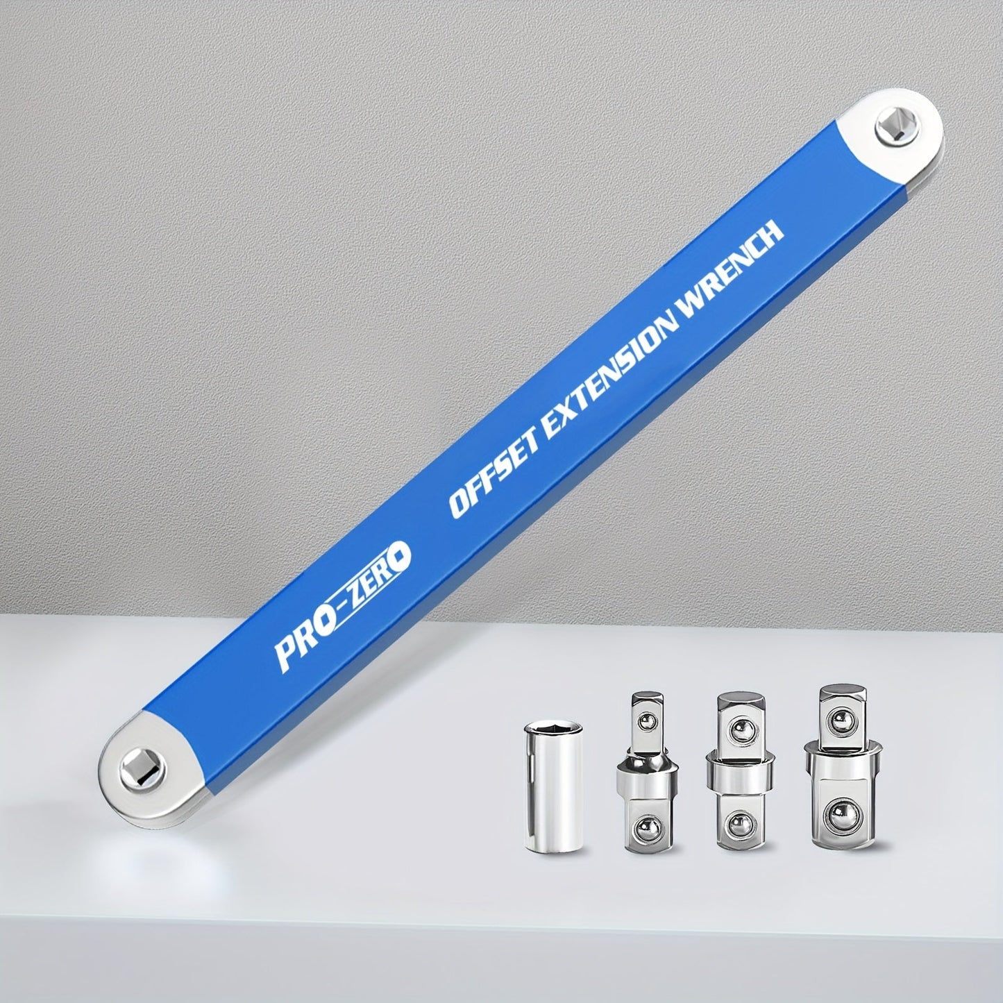 Ratchet Wrench 2-in-1 Offset Extension with 1/4" 3/8" 1/2" Square Head Adapters, 180-Degree Rotation High Torque Non-Slip Handle