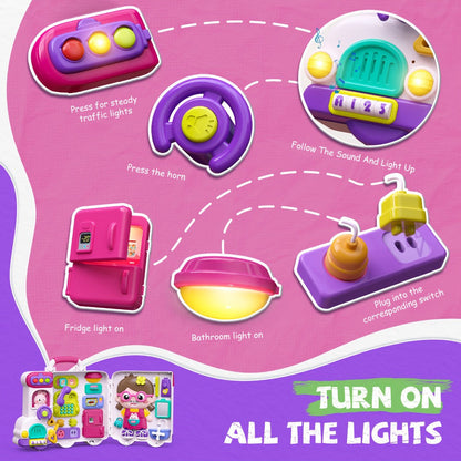 Musical Busy Board Bus Toy for Toddlers 18 Months, Pink Baby Activity Board with the Listed Color, Size or Set Options for Everyday Use