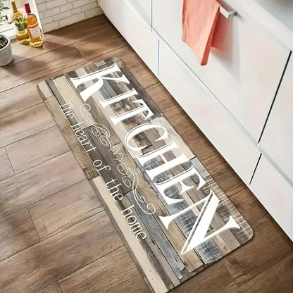 Kitchen Rug Wood Grain Farmhouse Floor Mat in Multiple Sizes with Washable Polyester Surface for Kitchens, Hallways and Laundry Rooms
