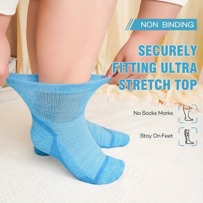 Wide Calf Socks 5 Pairs Loose Top Non-Binding Breathable Crew Socks for Men Women Plus Size for Entryways, Bedrooms and Living Spaces