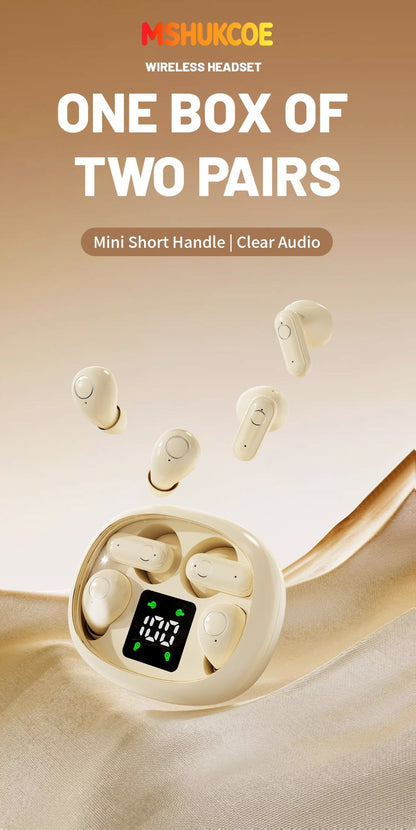 Wireless Earbuds MSHUKCOE 2-in-1 Mini Sleep Style with Touch Controls and Black, Khaki or Purple Choices