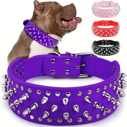 Spiked Dog Collar Faux Leather Mushroom Rivet Studded Adjustable Wide Punk Style for Pitbull Mastiff Bulldog Husky Rottweiler