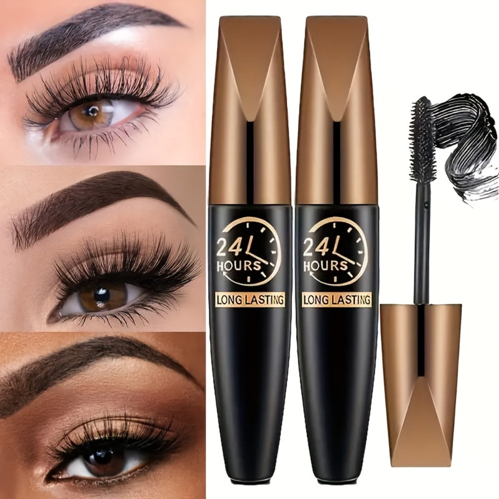 8D Fiber Mascara Set 2 Pcs Volumizing Lengthening Smudge-Proof Waterproof Lash Extension, for Makeup, Travel and Everyday Vanity Use