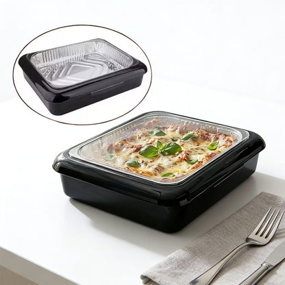 Aluminum Foil Tray with Lid - Insulated Stackable BBQ & Salad Serving Container for Outdoor Picnic