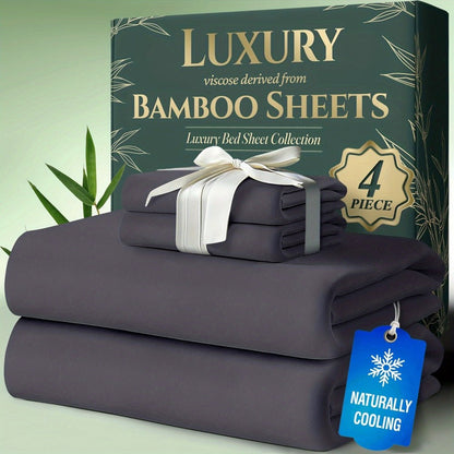 Bed Sheet Set Bamboo-Derived Fabric with Four Bed Sizes, specified Sheet Dimensions and Thirteen Colors