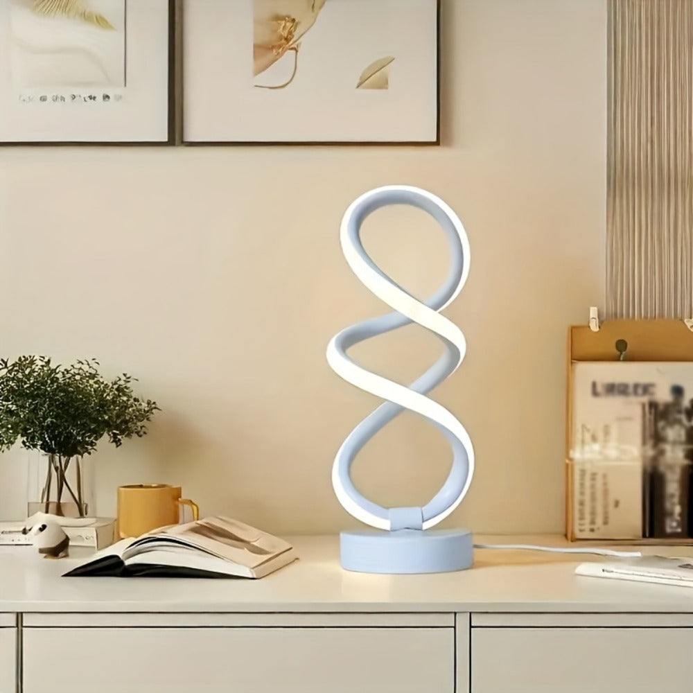 Spiral LED Table Lamp with Dimmable Push-Button Control, Modern Metal Base and Six Black or White Configuration Options