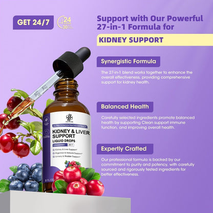 Kidney and Liver Support Drops 27-in-1 Complex - Alcohol-Free Natural Herbal Formula for Liver Health