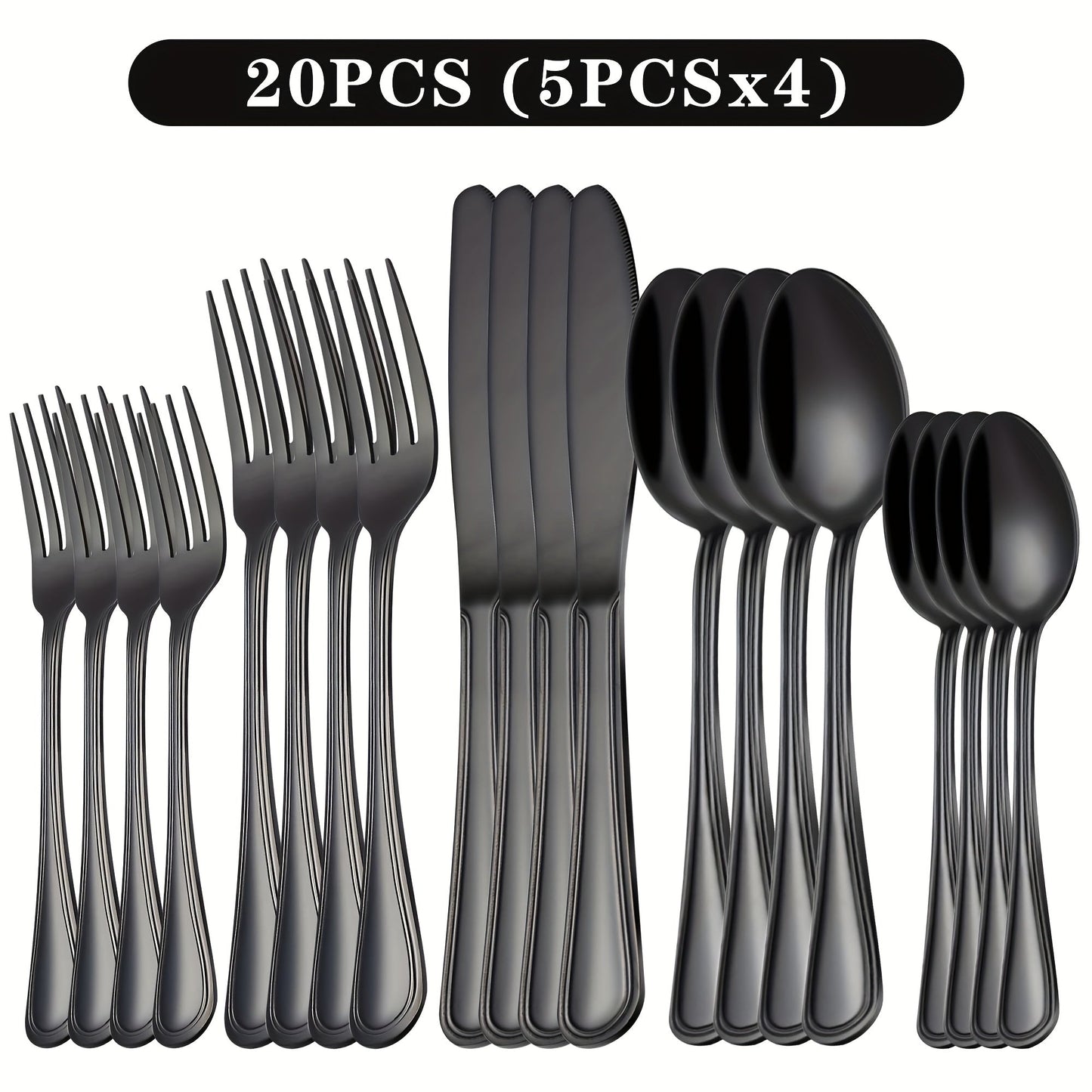 Stainless Steel Flatware Sets in 20–72 Piece Silver, Black or Gold Configurations with Exact Checkout Options