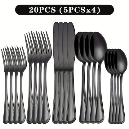 Stainless Steel Flatware Sets in 20–72 Piece Silver, Black or Gold Configurations with Exact Checkout Options