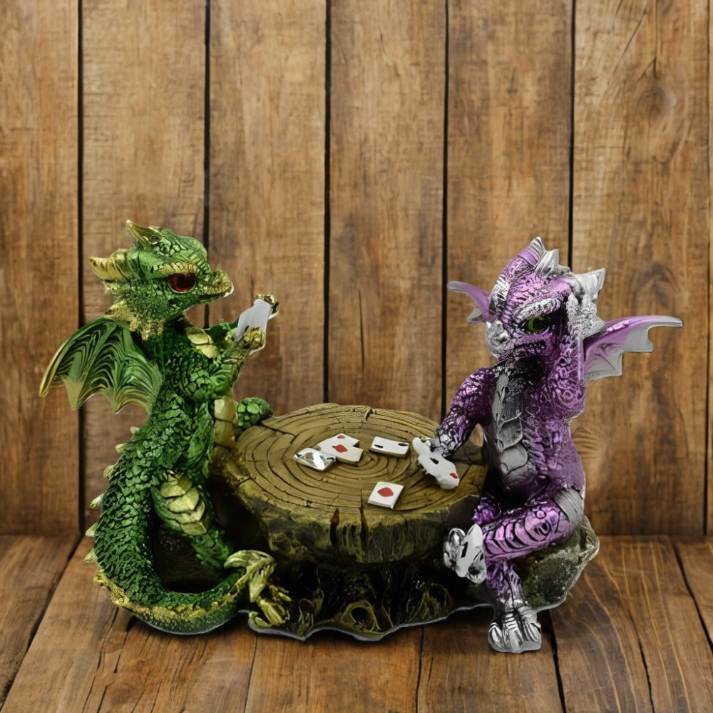 Dragons Playing Chess Figurine, 6.5" Decorative Polyresin Dragon Statue Sculpture for Home, Office & Bookshelf Decor
