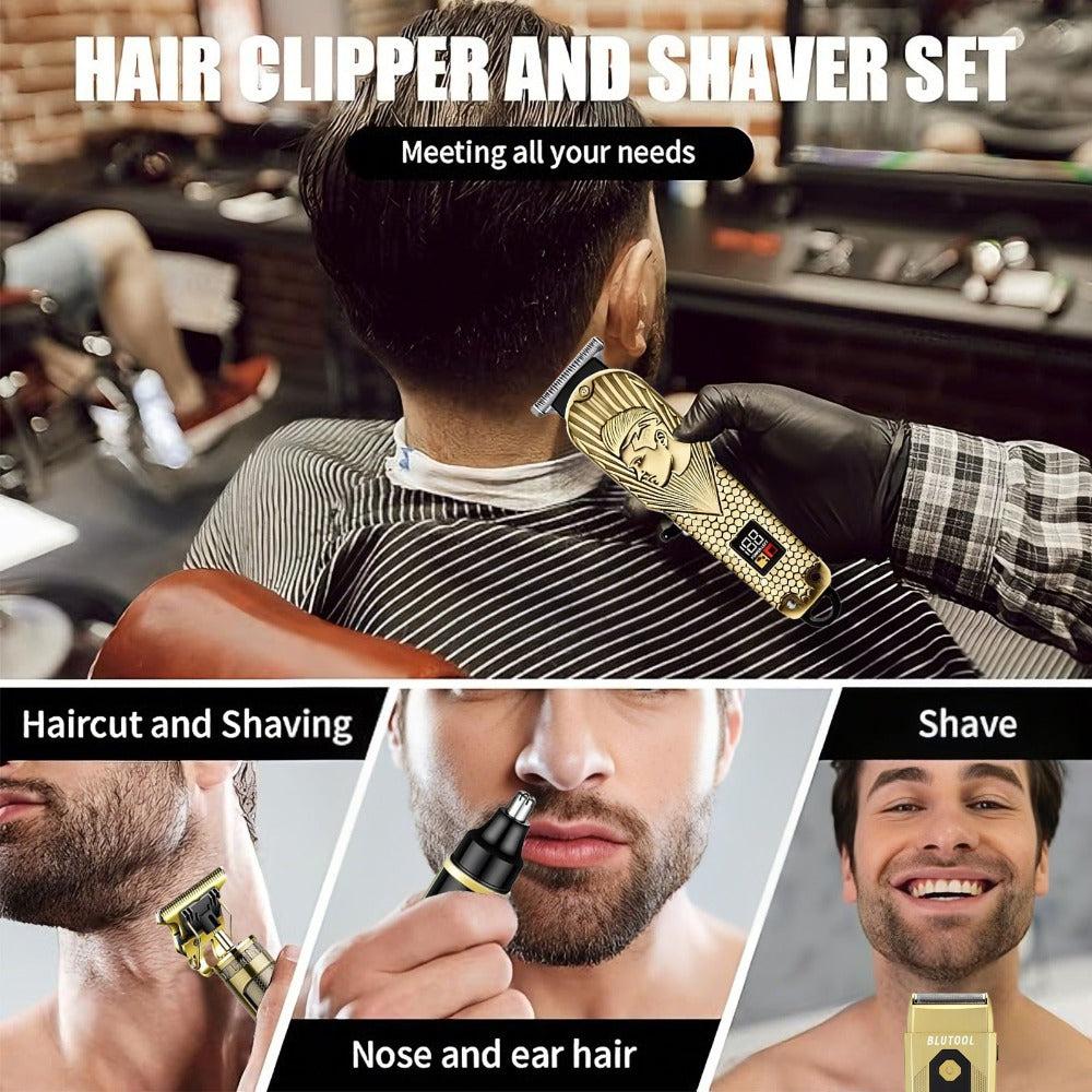 Hair Clipper & Beard Trimmer Set for Men USB Rechargeable with LCD Display – Professional Cordless Barber Kit Home Grooming Bundle