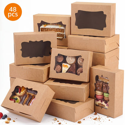 Cookie Boxes with Window 48 Pack, 8x6x2.5" Kraft Bakery Boxes for Cookies, Macarons, Pastries & Cake