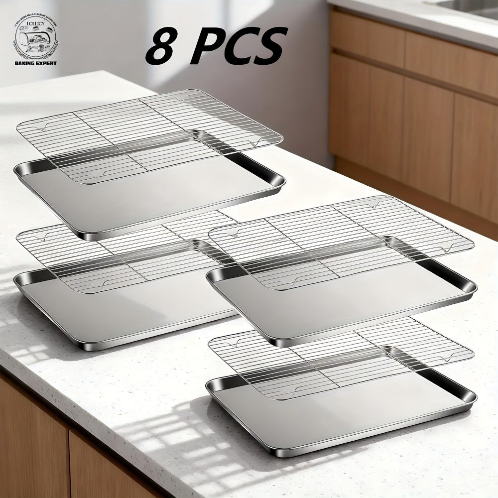 Baking Sheet and Rack Set Stainless Steel Half Sheet Pan with Cooling Rack Rust Free for Cookie for Grilling, Camping and Outdoor Meals