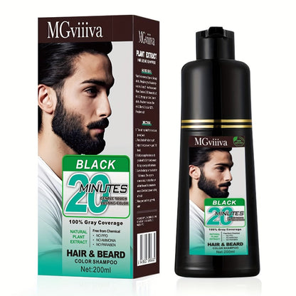 Beard Dye Shampoo for Men 2-in-1 Hair & Beard Grey Coverage Argan Oil No-Mix Formula for Bath Time, Home Spa and Personal Care