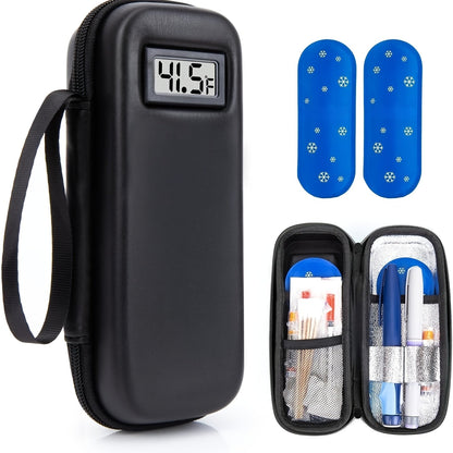 Insulin Cooler Travel Case with Temperature Display, Portable Diabetic Medication Bag with 2 TSA Approved Ice Packs for Insulin Pens