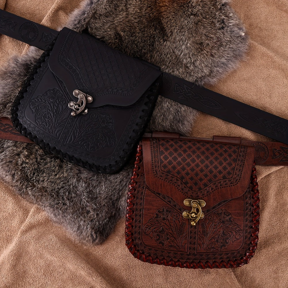Dragon Embossed Faux Leather Waist Bag, Medieval Viking Norse Style Belt Pouch, Coin Purse Hip Bag for Renaissance Faire