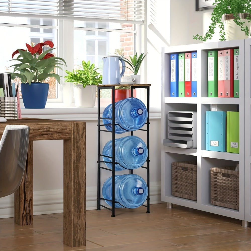 5-Gallon Water Jug Holder 3-Tier, Water Bottle Rack Organizer with Top Shelf & Adjustable Legs for Kitchen