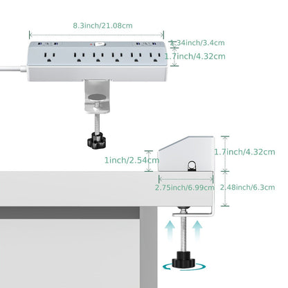 Power Strip Desk Clamp 12-in-1 with 6 AC Outlets, 4 USB-A, Dual PD 20W USB-C and 1800J Surge Rating