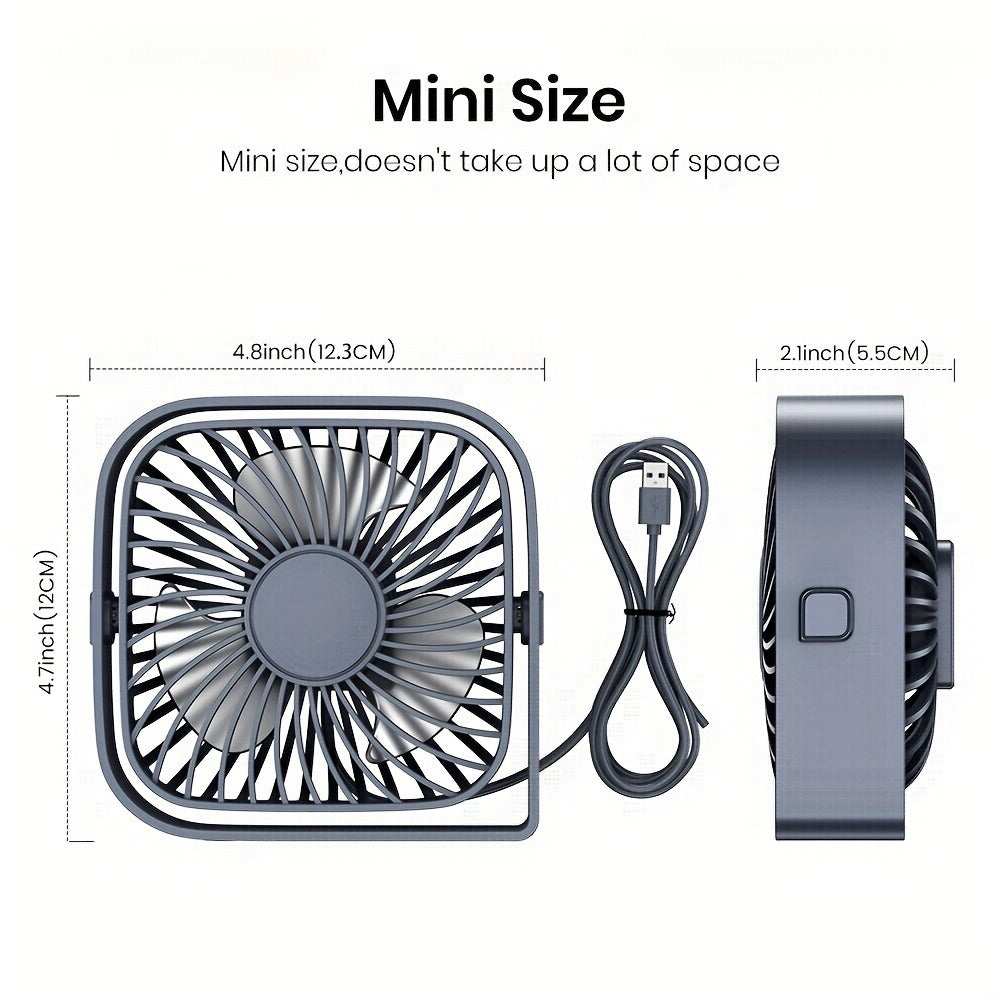 USB Desk Fan Portable, Small Personal Fan 3 Speed Settings 360° Rotation Silent Operation, for Home, Office and Desktop Air Circulation