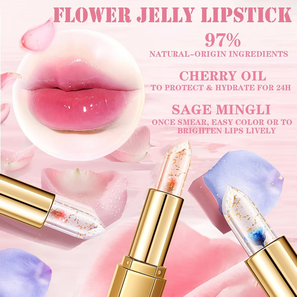 Color Changing Lip Gloss Set 3 Pcs, Temperature Magic Pink Tint Crystal Jelly Balm & Lipstick, Plant Squalane Lip Makeup