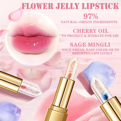 Color Changing Lip Gloss Set 3 Pcs, Temperature Magic Pink Tint Crystal Jelly Balm & Lipstick, Plant Squalane Lip Makeup