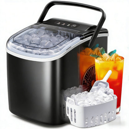 Stainless Steel Ice Maker Countertop – 35 Lbs Soft Chewable Nugget Ice or 26 Lbs Bullet Ice, Pebble Portable Ice Machine for Home, Kitchen