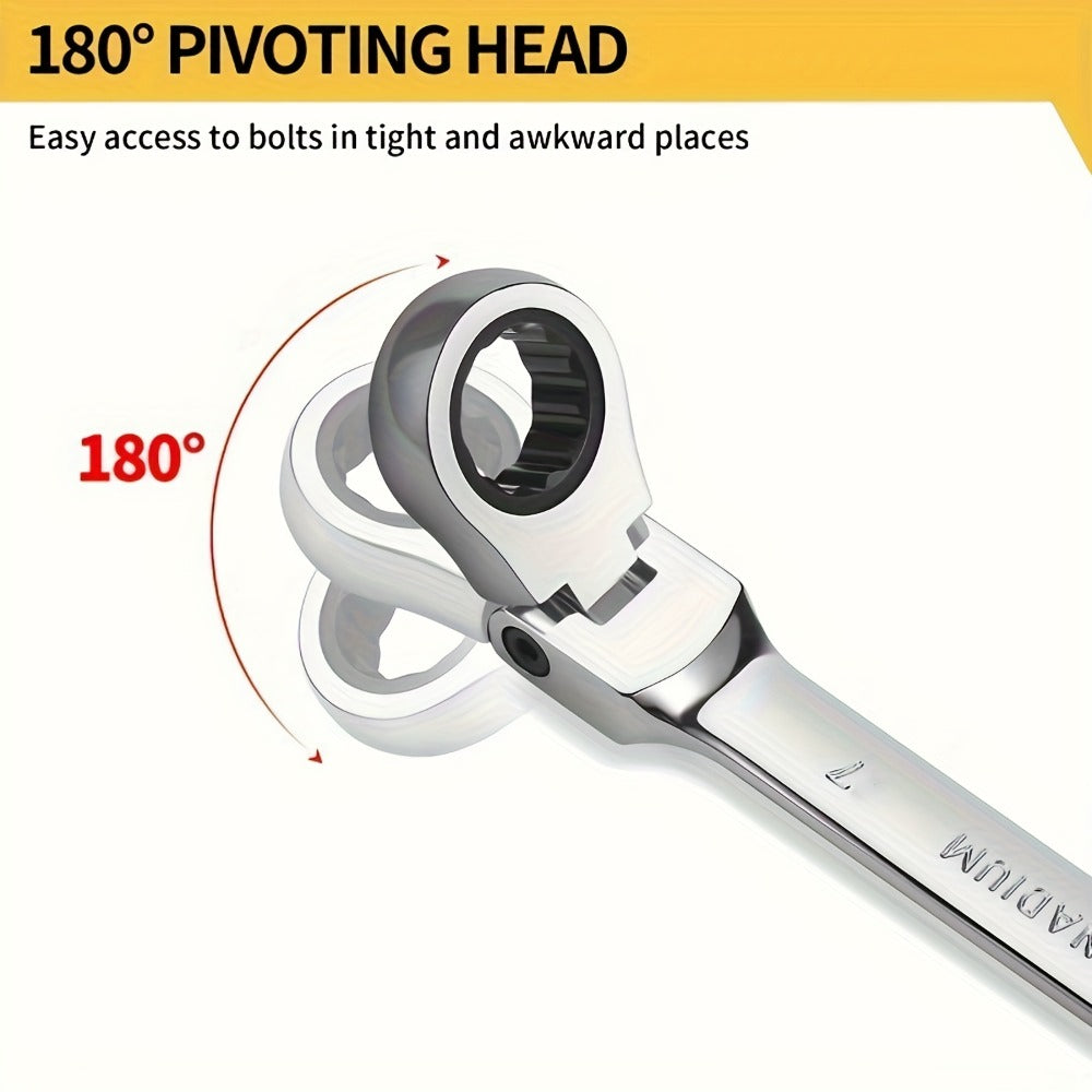 Ratchet Wrench Set 5pcs Flexible Head 6-10mm Metric Chrome Vanadium Steel 72-Tooth Combination Wrench for Home, Garage and DIY Projects