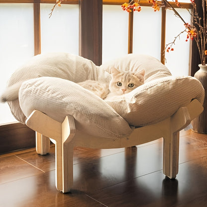 Cat Sofa Heart-Shaped Solid Wood Frame Pet Couch with Soft Cushion for Cats Small Dogs Indoor Chaise Lounge Furniture Beige Blue Pink
