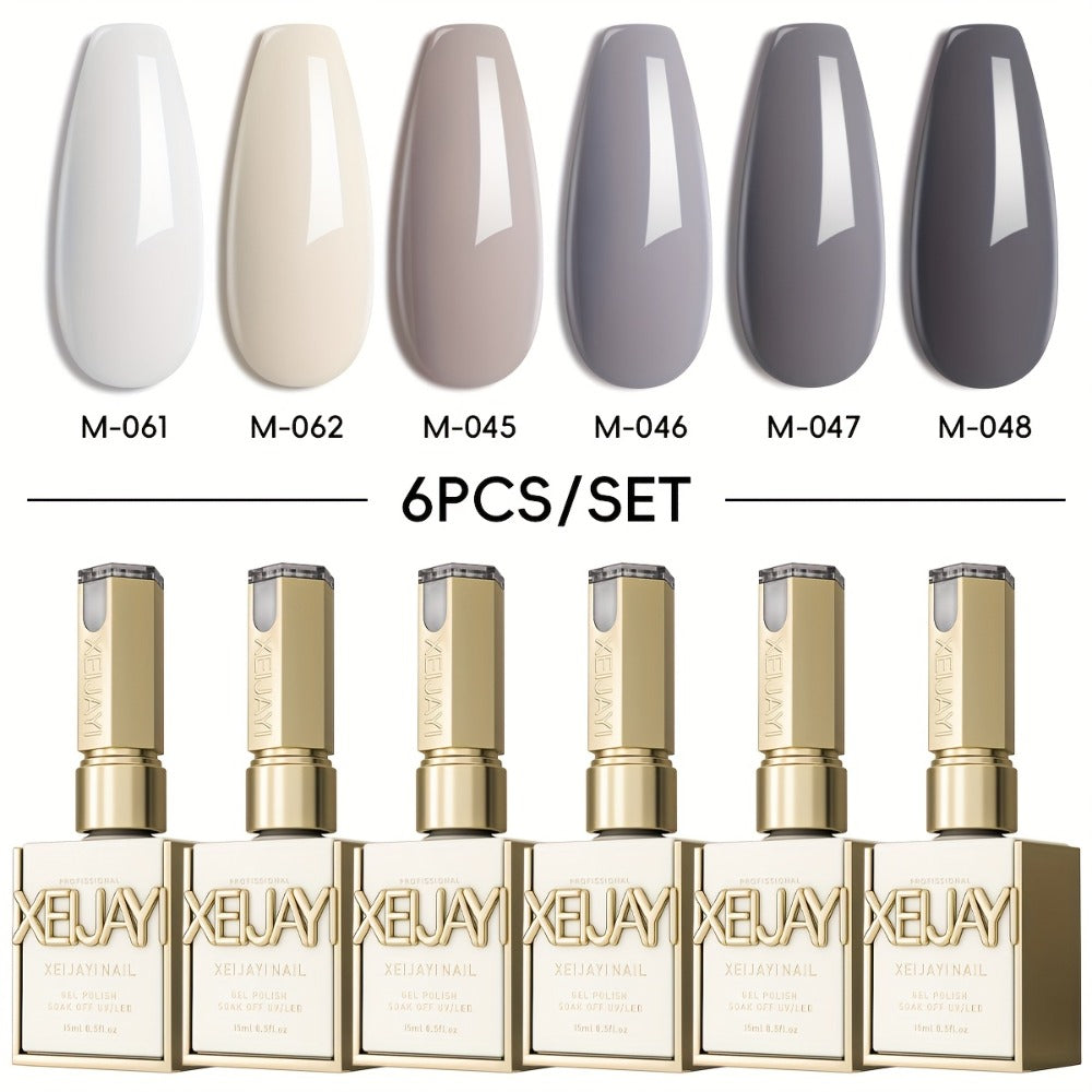 Gel Nail Polish 6-Piece 15ml Rainbow-Candy Frame-Bottle Sets in 7 Numbered Color Palettes for Nail Art
