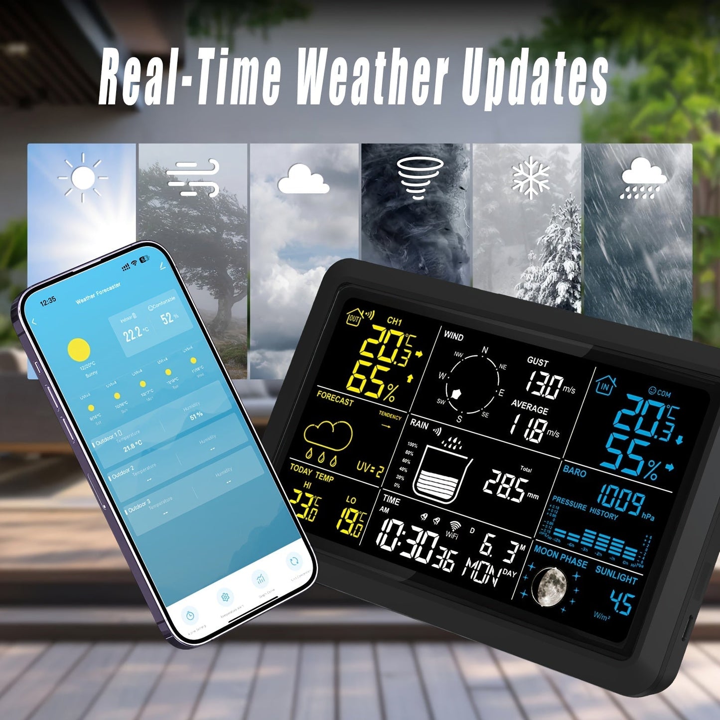 WiFi Weather Station | 7-in-1 Rain Gauge Wind Speed App Forecast