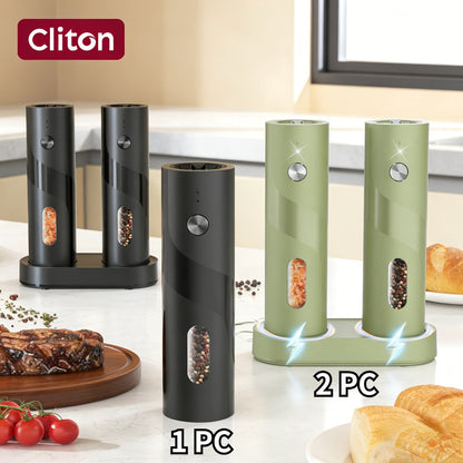Electric Salt and Pepper Grinder Set, Rechargeable Mills with LED Light, Adjustable Coarseness & 3.72oz for Home Kitchen
