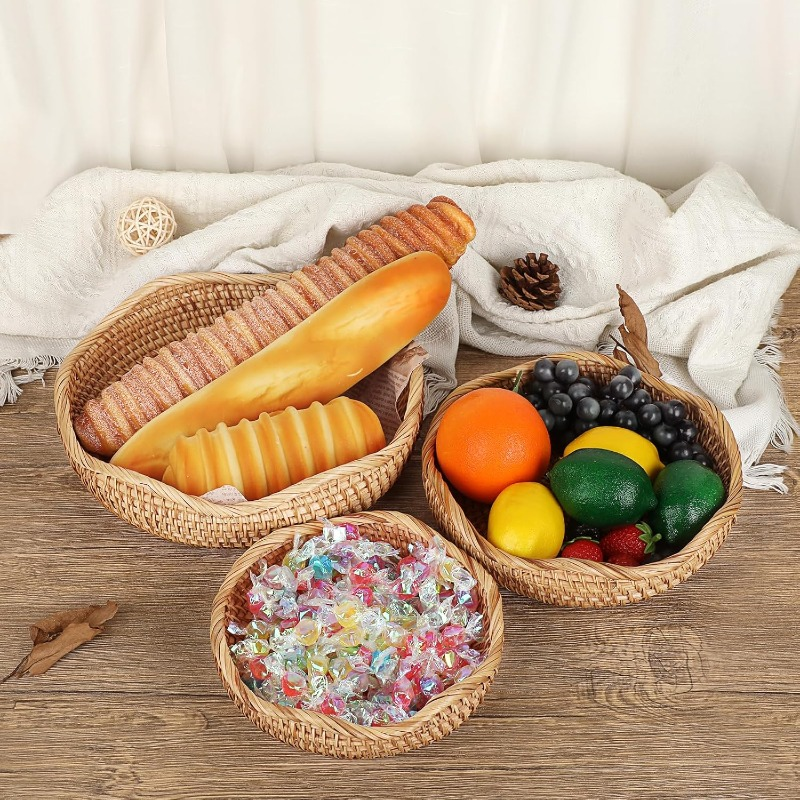 Rattan Tray Bowl – 8.5 Inch Hand Woven Natural Wicker Basket Tray for Fruit, Bread, Keys, Tabletop Decor, Kitchen, Entryway & Living Room