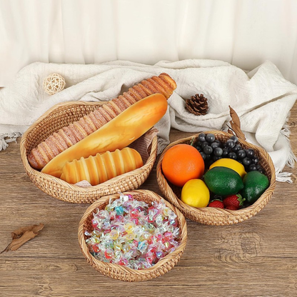 Rattan Tray Bowl – 8.5 Inch Hand Woven Natural Wicker Basket Tray for Fruit, Bread, Keys, Tabletop Decor, Kitchen, Entryway & Living Room