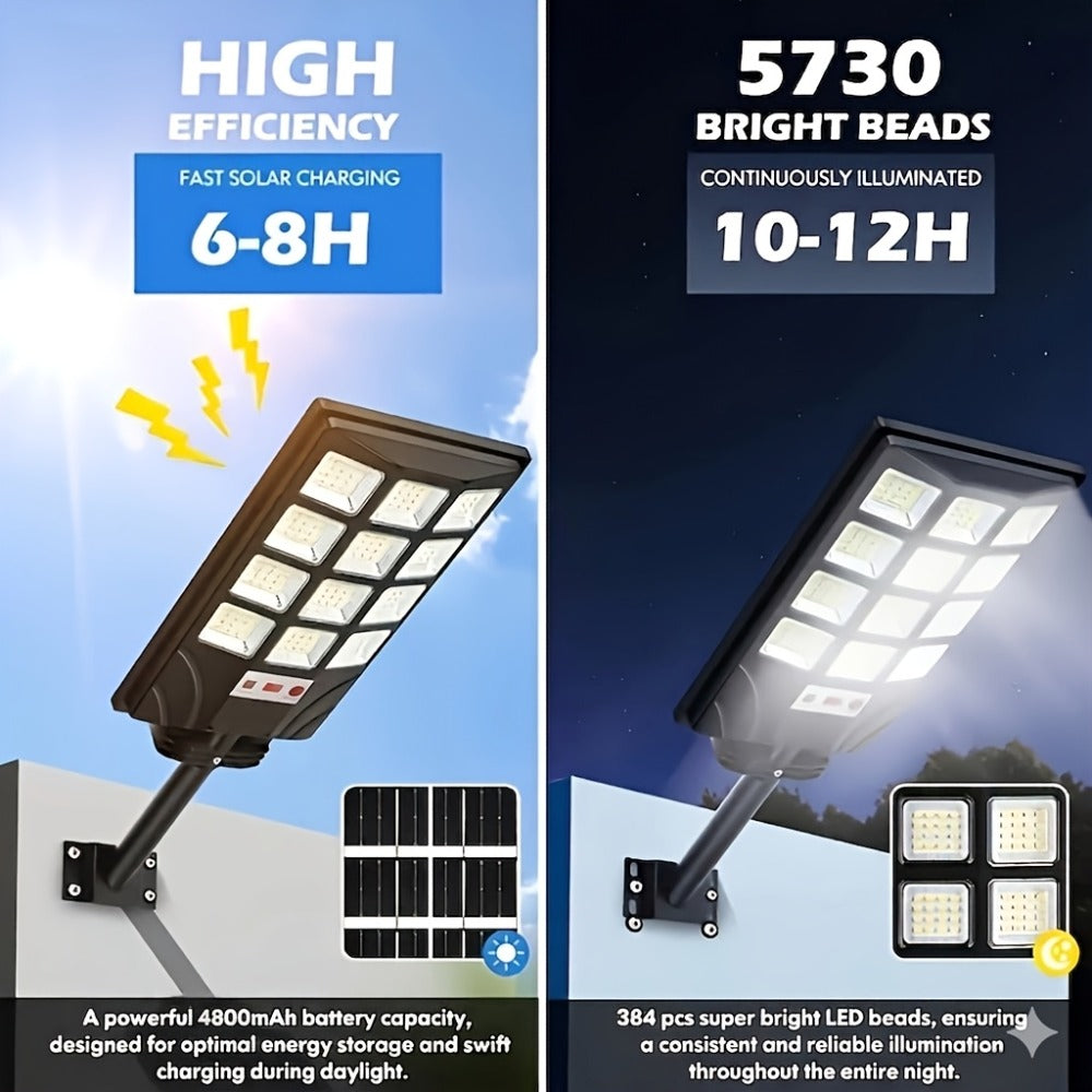 Solar Street Light Outdoor 400 LED, 6500K Sensor Flood Light with Remote Control, Dusk to Dawn for Commercial Area