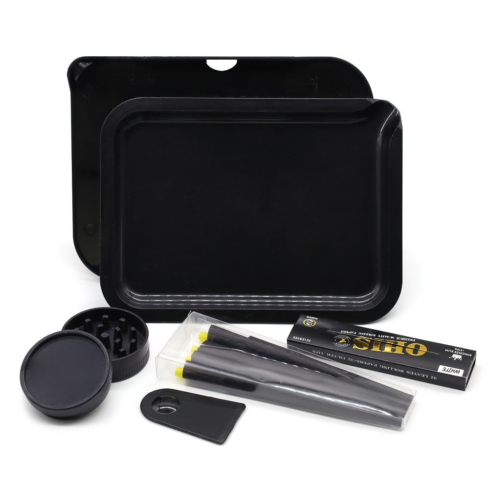 Smoking Set with Double-Layer Grinder, Rolling Paper, 8 Pre-Rolled Cones & Rolling Tray - Complete Starter Kit