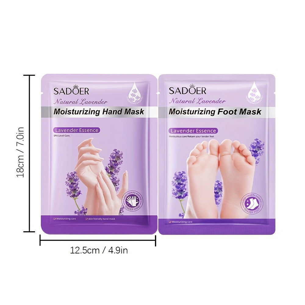 Hand and Foot Mask Set 12pcs Lavender Moisturizing – Deep Hydrating Gloves & Socks for Dry Cracked Skin, Non-Greasy Moisture Essence