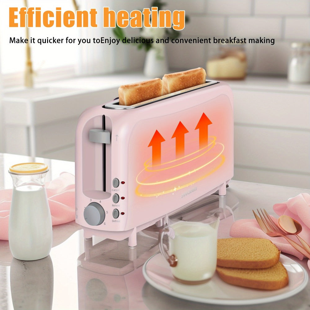 2-Slice Toaster Slim Ultra-Thin Design, 6 Browning Settings, 10" Long Slot, Reheat & Defrost Functions