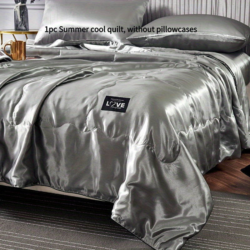 Cooling Satin Quilt Summer Comforter Ultra-Soft Breathable Lightweight Blanket, Machine Washable Satin Weave Bedspread for Home Dorm Hotel