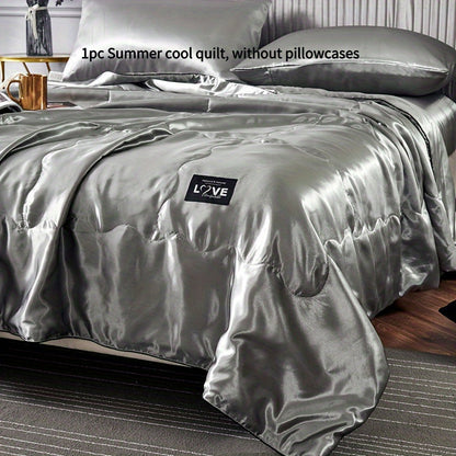 Cooling Satin Quilt Summer Comforter Ultra-Soft Breathable Lightweight Blanket, Machine Washable Satin Weave Bedspread for Home Dorm Hotel
