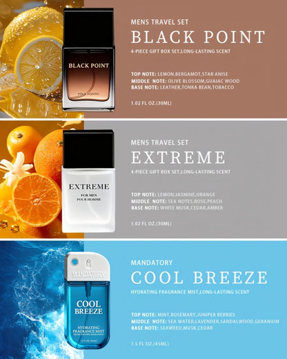Perfume Gift Set for Men with Four 30ml Eau de Parfum Sprays in Black Box and Separate 1.5oz Body Mist