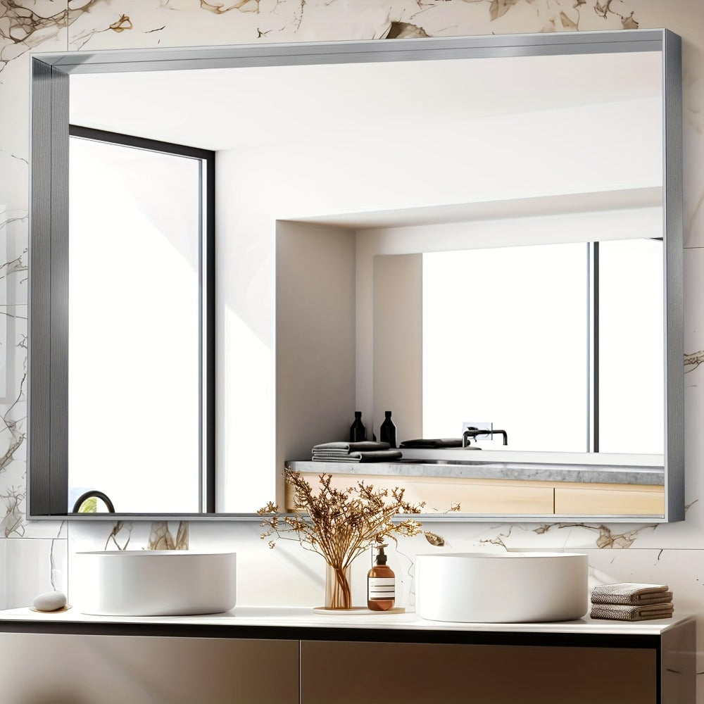 Rectangular Metal-Frame Bathroom Mirror in Black, Gold or Silver with Six Sizes and Dual Orientation