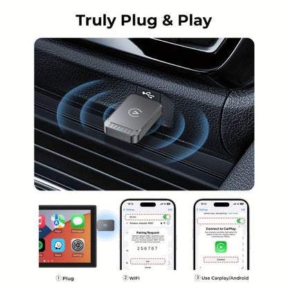 Gray Dual-System Wireless CarPlay and Android Auto Adapter with USB-A Plug and USB-C Adapter