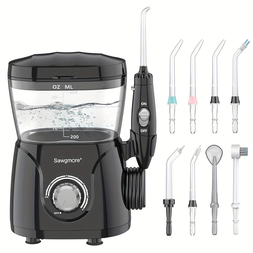 Water Flosser for Teeth & Braces 600ml Large Tank – 10 Adjustable Pressure Levels 8 Nozzles IPX4 Waterproof Professional Oral Irrigator