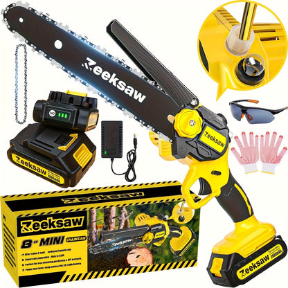 Cordless Mini Chainsaw 8 Inch with 2x2.0Ah Batteries & Charger, Auto Oiler, Chain Tensioning, 26ft/s Speed for Tree Branches & Yard Work