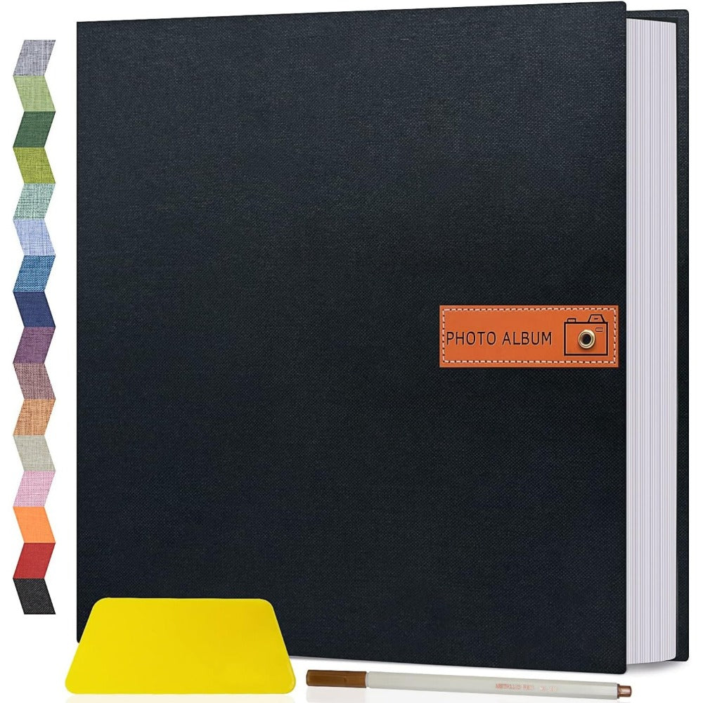 Self Adhesive Photo Album Scrapbook – Large Linen Cover Memory Book for 4x6 5x7 8x10 Photos, DIY Picture Book with Metal Pen, Gift for Mom