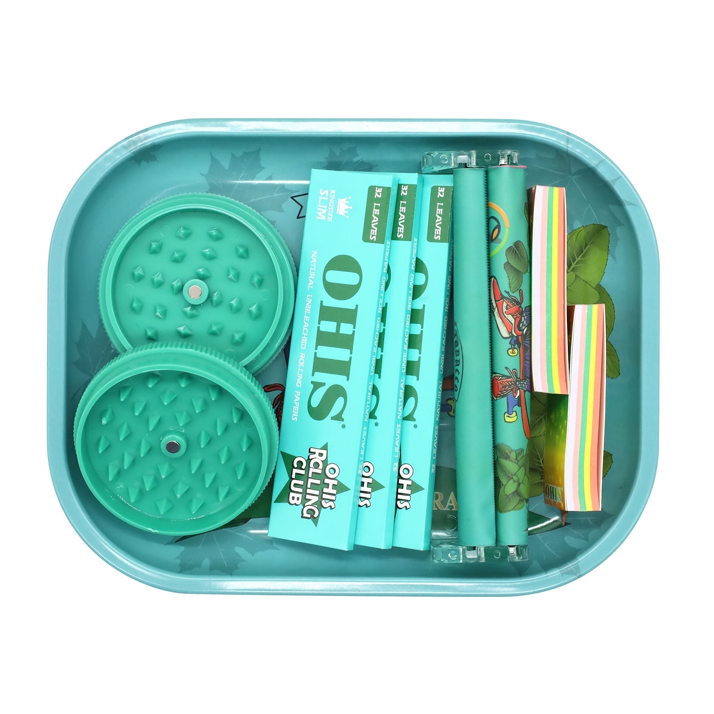 Rolling Tray Set with Grinder Rolling Papers Filter Tips Cigarette Maker – Complete Smoking Accessories Kit Gift Set for Valentine's Day