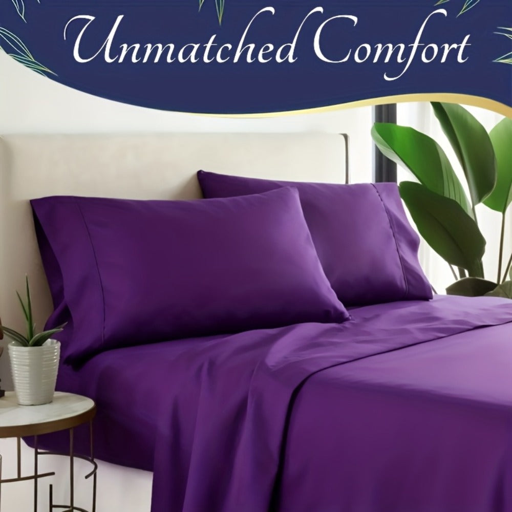 Bamboo Cooling Fitted Sheet Set 2300TC Deep Pocket All Season Bed Sheets for Entryways, Bedrooms and Living Spaces